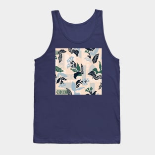 Blue and Green Solid Flowers Tank Top